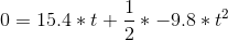 0 = 15.4*t+\frac{1}{2}*-9.8*t^2