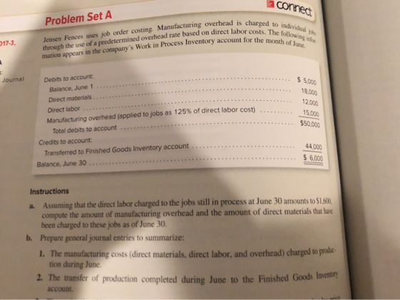 a connect Problem Set A is charged to individual hor costs. The following in wooth of June. 17-3, Jensen Fences uses job orde