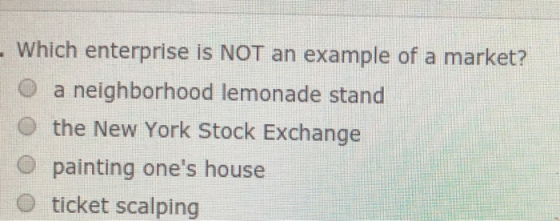 Which enterprise is NOT an example of a market? a neighborhood lemonade stand the New York Stock Exchange painting ones hous