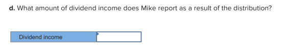 d. What amount of dividend income does Mike report as a result of the distribution? Dividend income