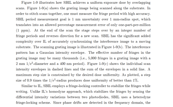 Figure 1-9 illustrates how SBIL achieves a uniform exposure dose by overlapping scans. Figure 1-9(a) shows the grating image
