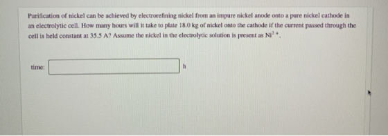 Purification of nickel can be achieved by electrorefining nickel from an impure nickel anode onto a pure nickel cathode in an