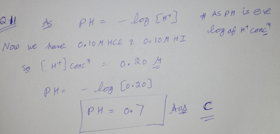 # ASPH is ove log of fit conc ab AS PH - – log [H+ Now we have Oolom HCL 2 0.10 M H I so [ Ht] Conc = 0.20 M PH= – log [0.20