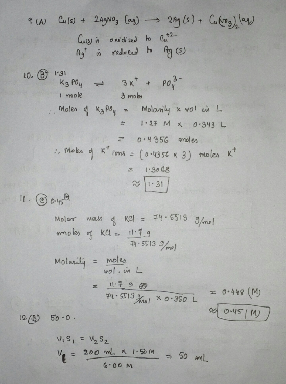 10.(B) 1-31 1 mole 3 moles z0 356 mes 2 I30 8 31 5513 %e) Molan moles . 014 M x o 950 L 12 5.o 50 om 6.00