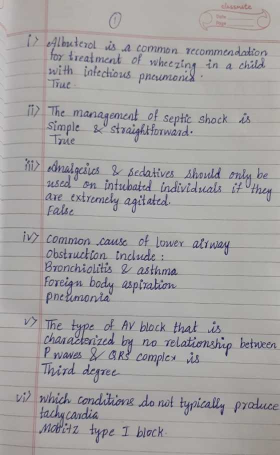classmate Date Page Albuterol is a common recommendation for treatment of wheezing in a child with infectious pneumonid True