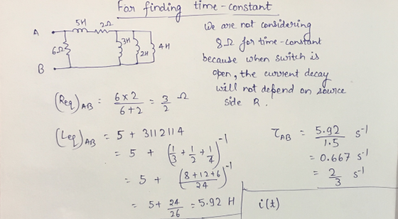 for 22 - finding 5H I 24H AH {2H time-constant We are not considering 82 for time-constant because when switch is Open, the c
