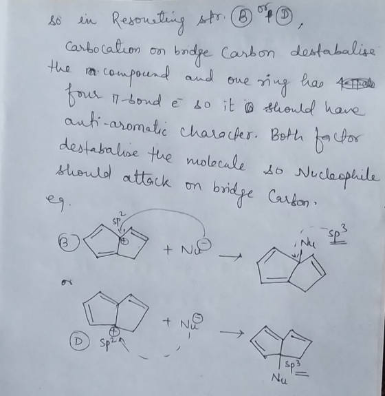 so in Resoueting str. ③ V , Carbocation on bridge Carbon destabalise the compound and one sing has create four T-bond é so it
