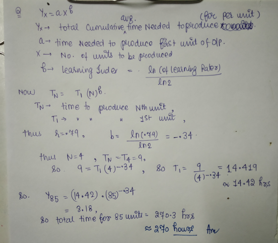 Ytotal umultive fime Needed to piroduce soesi a-, time needed to Puoduce fost unud oor easnin an2 Now T,-T (n) Tv→ time to p uoduee Nth uwit w SH unit ln2 q=T(4)-84 801.1 :14-419 14. os 80 . , (4)-.34 ,80, y85-C4.42)。(85)一84 =3.18