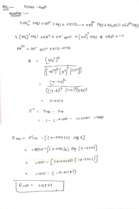 Griven that equation :- zvont caq) + 4H* Coq) + Fell> vot coq) + 24,061) +Feft (ap) 2 [ver] caq) +444+26= s[vo] coq) + 2H20