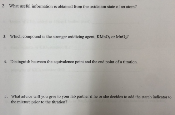2. What useful information is obtained from the oxidation state of an atom? 3. Which compound is the stronger oxidizing agent