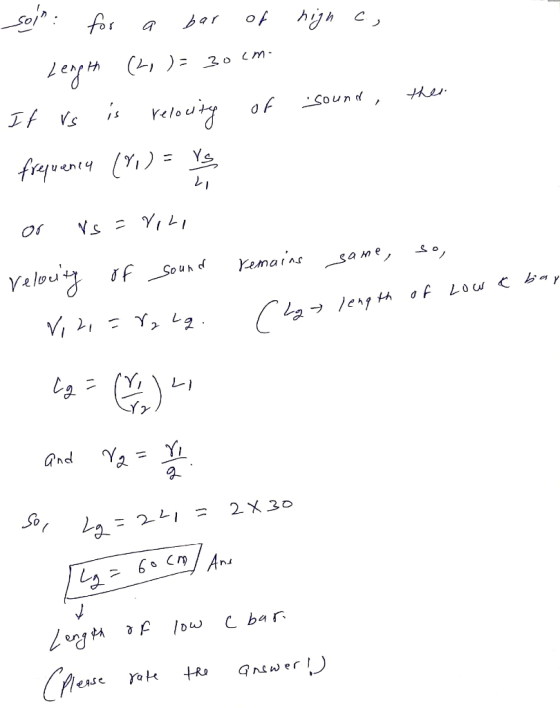 bar e h( = 20 cm Sound thes frequenty 1)= VsYL Yeloy Yemains f SouNd sa me LO C Cbay nd Y2=Yi Sot 2X 30 And C bar Gnwer