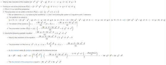 Step by step resolution of the equation (3-22 y*-y2 +y) d--zy2 z) dy-0 . Finding an root of the polynomial P(z)-(3-z2 .Уз-v2