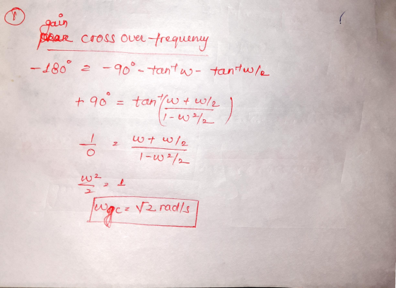 gain phare cross over frequency - 180° a 90°- tant a- tantw/a ° +90 = tante + w/ 1-w% wt wie l-w2% 2 to 31 2 Juge= V2 rads