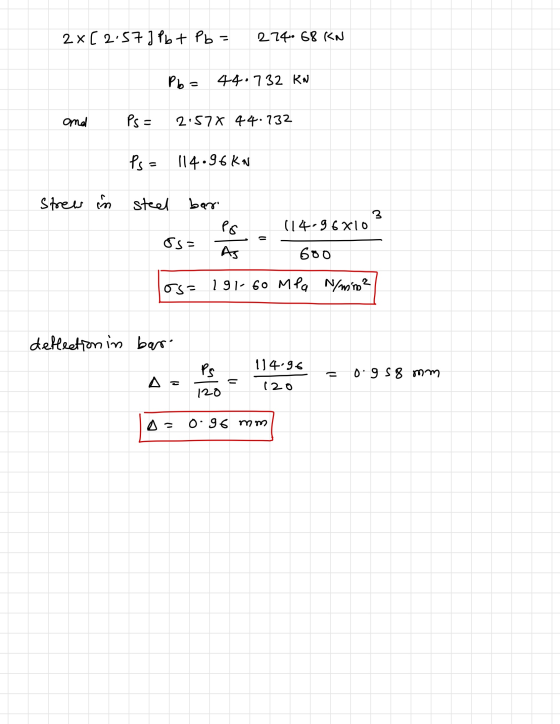 2x [2.57 ] Pb + Pb = 274.68 KN Pb = 44.732 KN and Ps= 2.57X 44.732 Ps = 114.96 KN Strews in steel bar osz PS (14.96X103 600 l