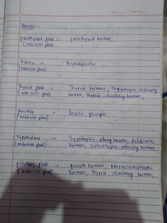 Date:_ _ _ Page no: Anuwey :- - parathyroid hormone, parathyroid gland (endocrine gland krythropoietin I kidneys endocrine gl