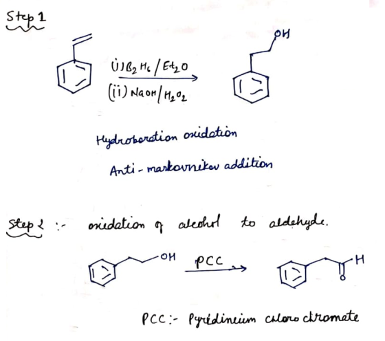 Step 1 ov ů JB2 Ho / Etro (ii) Na Or / 4,02 Hydroboration oxidation Anti-markovnikou addition Step? :- oredation of alcohol t