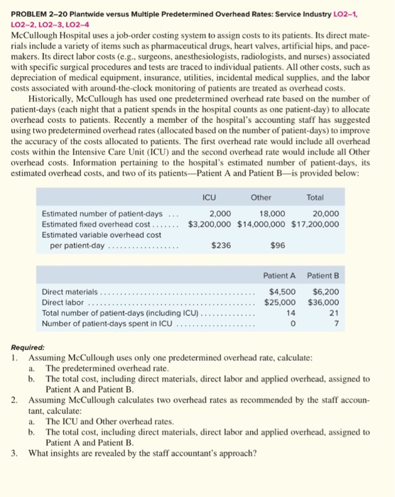 PROBLEM 2-20 Plantwide versus Multiple Predetermined Overhead Rates: Service Industry LO2-1, LO2-2, LO2-3, LO2-4 McCullough H