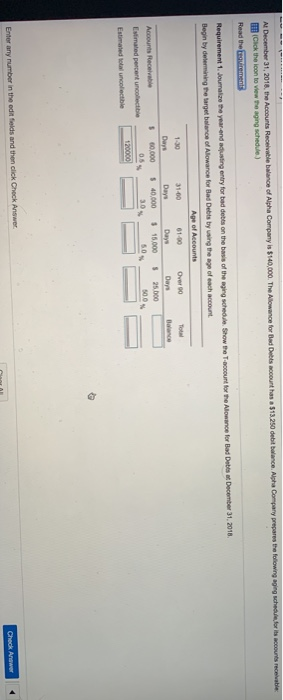 A December 31, 2018, the Accounts Receivable balance of Alpha Company is $140,000. The Allowance for Bad Debts account has a