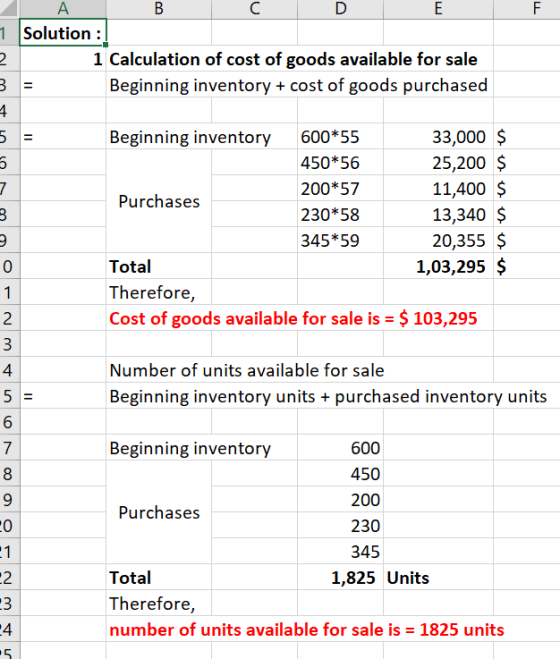 А в с 1 Solution : 1 Calculation of cost of goods available for sale B = Beginning inventory + cost of goods purchased Beginn