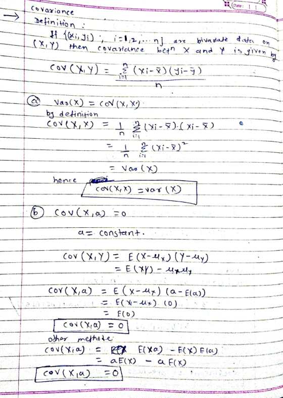 (Date:I CoVariance →1 Definition a - E(ca) E(0)