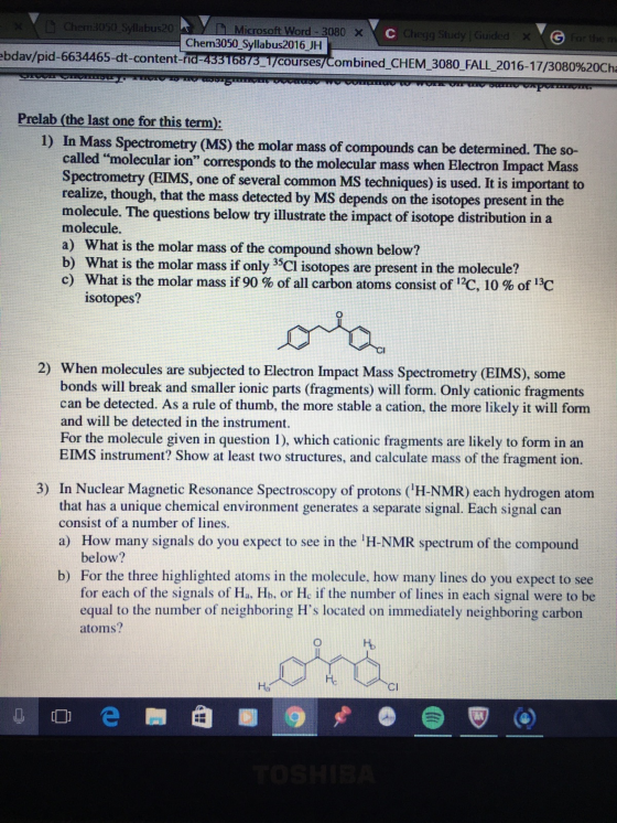 In Mass Spectrometry (MS) the molar mass of compou