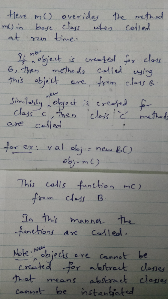 the Here m() in at m() base noen overides class when time method called If object is created for class B, then methods called