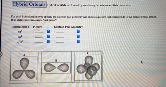 Hybrid Orbitals Hybrid orbitals are formed by combining the valence orbitals on an atom. For each hybridization type specify