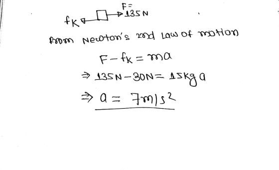 ドラ fke 135N from Newtons and Law of motion - F- fx = ma => 135N-30N = 15kga > a = m/s2