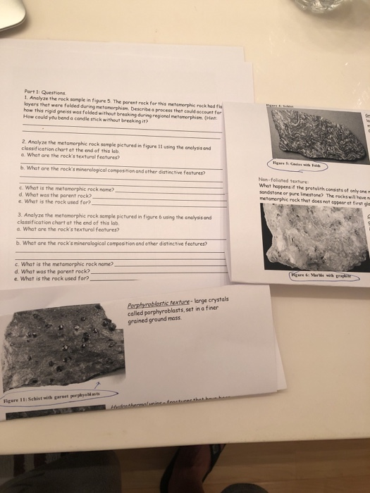 Part II Questions 1. Analyze the rock sample in figure 5. The parent rock for this comerherock hade Layers that were folded d