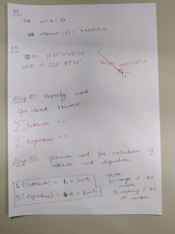 DE let WCB=0 et distance (L) = 9 53.829 m. QCB = N210 1008w WCB = 338° 4952 474.964 w210 1008 w used traverse Step 6: Pro