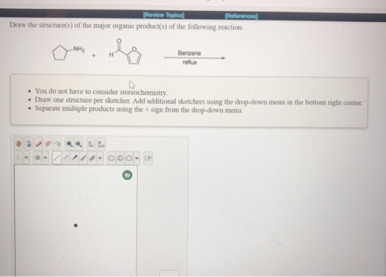 [Review Topics) (References Draw the structure(s) of the major organic product(s) of the following reaction. Benzene reflux .