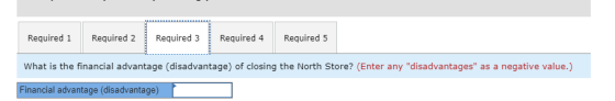 Required 1 Required 2 Required 3 Required 4 Required 5 What is the financial advantage (disadvantage) of closing the North St