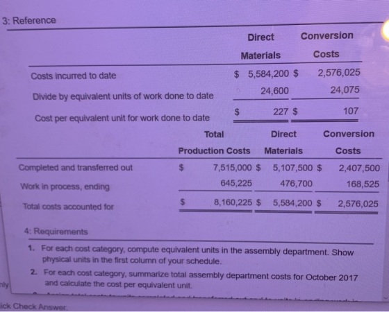 3: Reference Direct Conversion Materials Costs Costs incurred to date $ 5,584,200 $ 2,576,025 24,600 24,075 Divide by equival