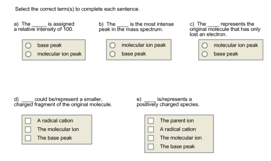 Select the correct term(s) to complete each senten