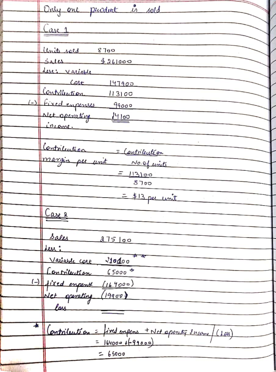 LOnly one product is sold Cast 8 LLaurits sold Lsales 700 $261000 عنه لانحل leit Il Continentien o fixed expenses Alet operat
