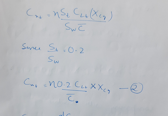 (nt = nS + C+ (Xcg) Sw Sunce St=0.2 Sw Cat = no.2 CL+ XXcg - 2