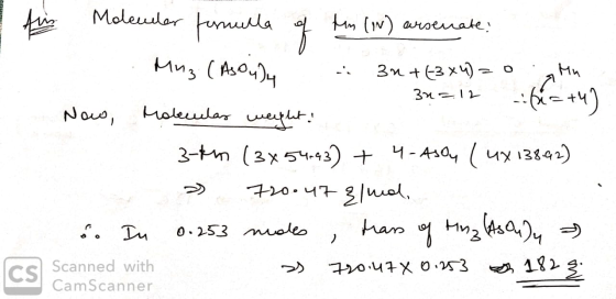 APTI aursen Air Molecular fornella of tum (N) arsenate: Muz(AsOulu 30=12 (1=+4) Now, Molecular weight! 3-tm (3x54.43) + 4-AsO