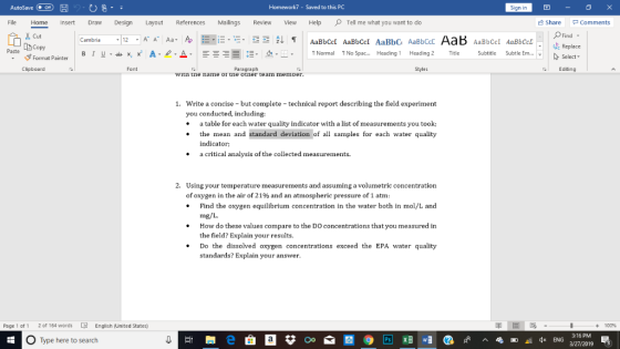 Homework7 Saved to this PC Sign in File Home Insert Draw Design LayoutReferencesMailings Review View Help Tell me what you wa