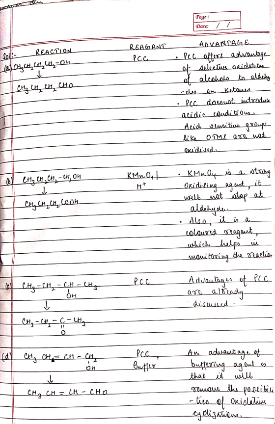 Ano Page : Date -REACTION (@існун, ң,-Он _REAGANT PCC CH₂ CH CH CHO ADVANTAGE Pee offers advantage of selective oxidation of