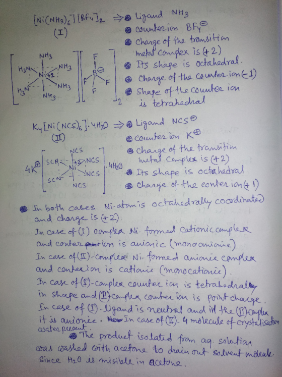 (I) H₂N-7--NH2 Ni+2: NH3 . 4 SENE- +2NCS Ni ! .HU [Ni(NH3) ] [Bf 12 e ligand NH3 counterion Bry charge of the transition NH₃