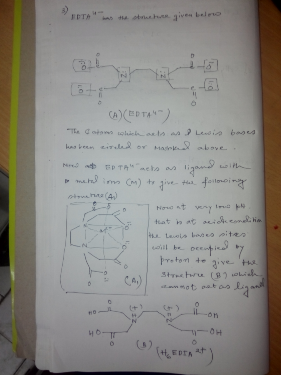 EDTA. ITA has the structure given below (A) (EDTA4-) The Gatoms which acts as & Lewis bases has been circled or marked above