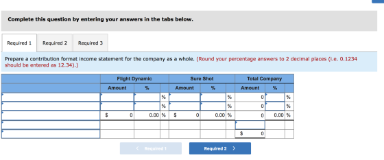 Complete this question by entering your answers in the tabs below. Required 1 Required 2 Required 3 Prepare a contribution fo