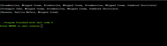 [Strawberries, whipped cream, Blueberries, whipped cream, Strawberries, whipped cream, Powdered Choclolate] [Pineapple Cake,