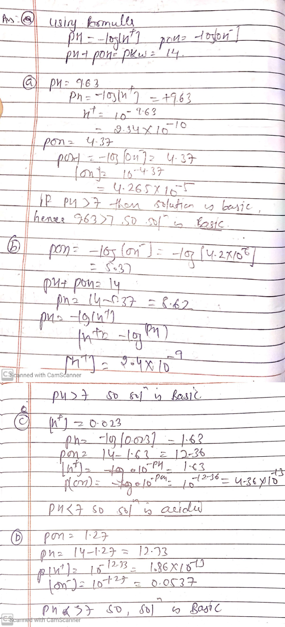 An using formules PM = -logint pona dolor] - put pon Pkw 14. Du = 9.63 ph= -login ] = +9.63 nt = 10 -9.63 - 9.34 xloro I pona