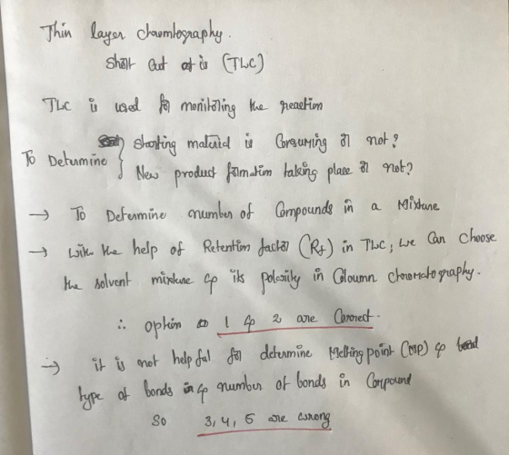 To Determine Thin layer chromtography, shalt Out at is (The) Tlc used for monitoring the reaction starting materia in Corsuri