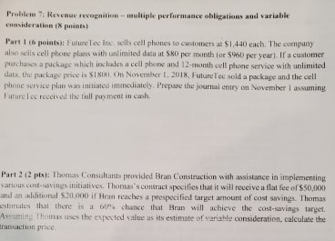 Problem Rest recognitive-multiple performance obligations and variable carte pe Part 16 points turele Incscils cell phones to