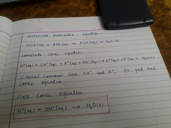 Balanced moke cnlas euation HCN Ce1 t KOH (a41 Conic equatim Camplete + to get net and k CN iona Cancel Cmmom euatiin Lonie N