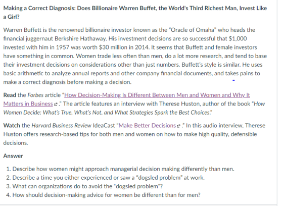 Making a Correct Diagnosis: Does Billionaire Warren Buffet, the Worlds Third Richest Man, Invest Like a Girl? Warren Buffett