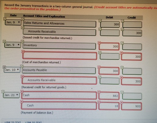 Record the January transactions in a two-column general journal. (Credit account titles are automatically in the order presen