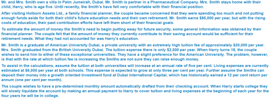 Mr. and Mrs. Smith own a villa in Palm Jumeirah, Dubai. Mr. Smith is partner in a Pharmaceutical Company. Mrs. Smith stays ho